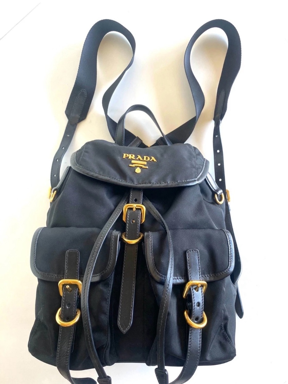 Prada Tessuto backpack Gold hardware Dayback Black